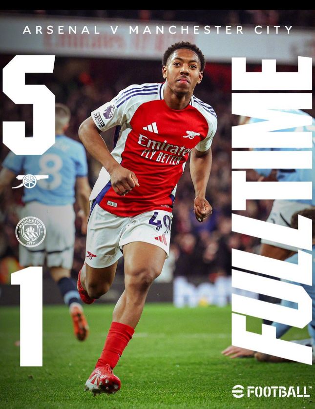 英超赛程：阿森纳5:1曼城