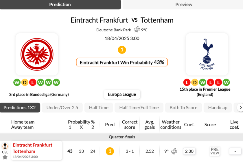 法兰克福vs热刺