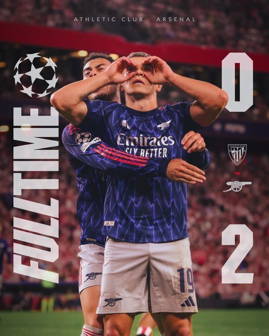 毕尔巴鄂竞技0-2阿森纳