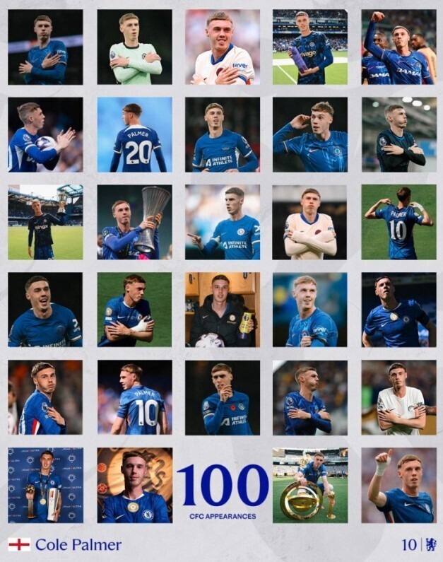 帕尔默蓝军生涯百场里程碑