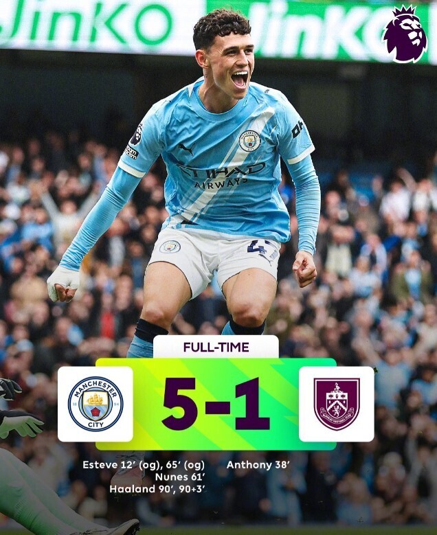 曼彻斯特城 5-1伯恩利