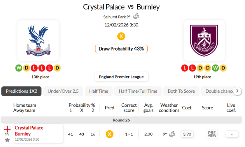 水晶宫VS伯恩利