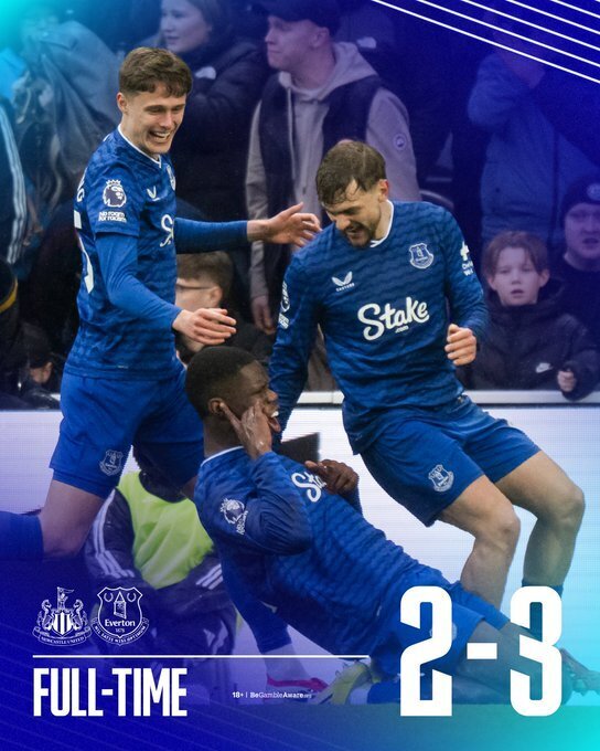 埃弗顿客场3-2纽卡斯尔联