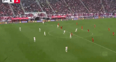 第83分钟，萨内抽射，拜仁3-2莱比锡 