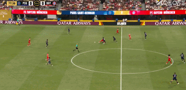 第90+6分钟，阿什拉夫助攻，登贝莱推射破门，巴黎2-0