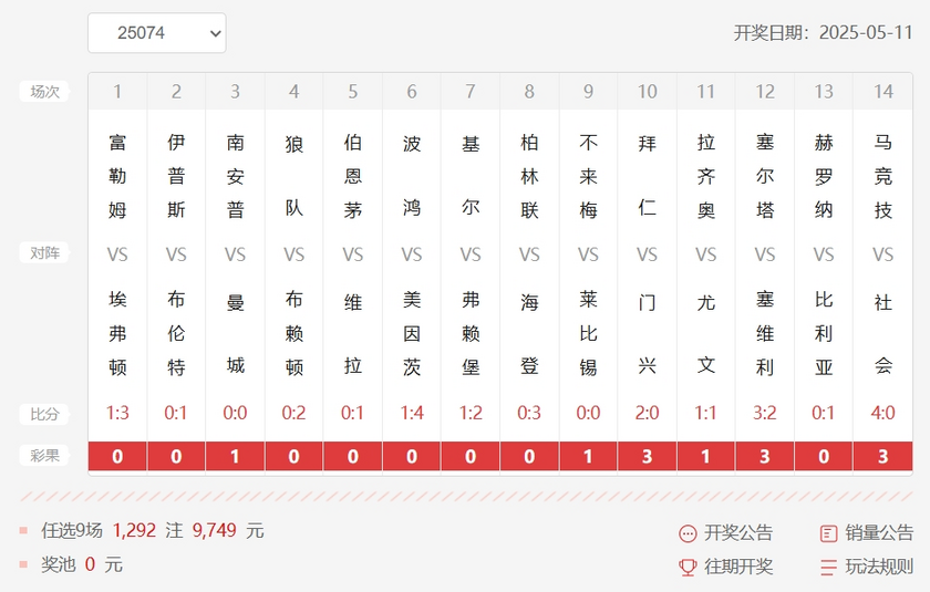 25074期足彩任九开奖