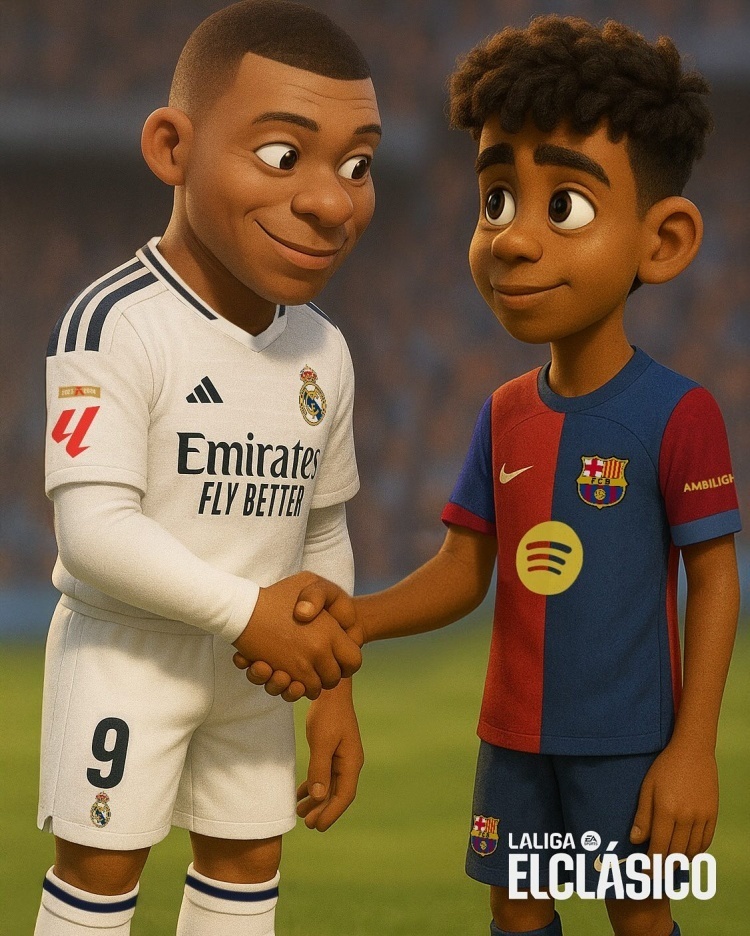 姆巴佩与亚马尔拉手漫画照