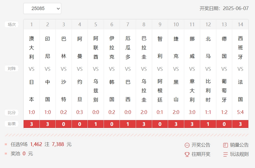 25085期足彩任九开奖