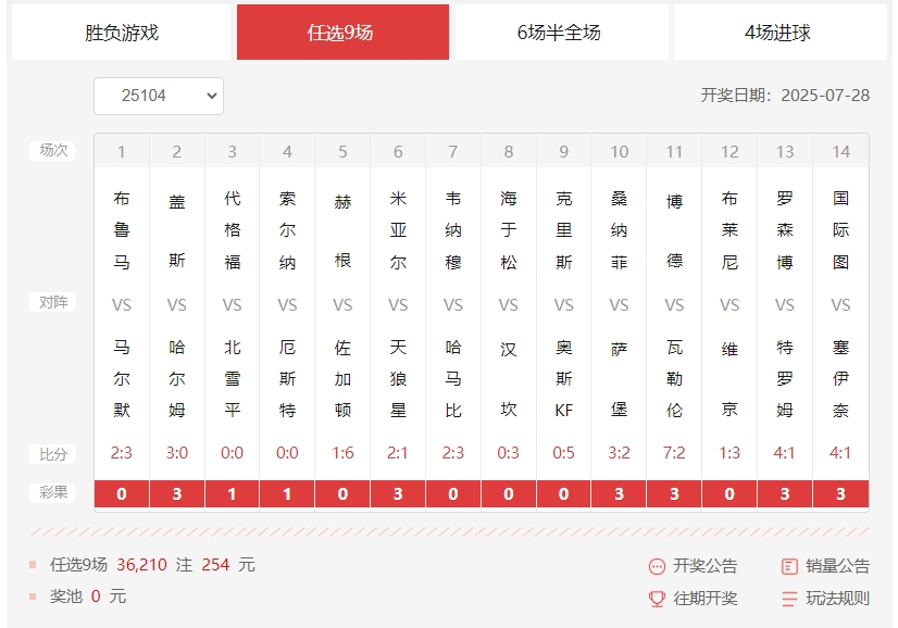 任九胜负彩开奖结果