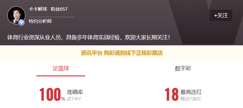 卡卡解球七连红，点点关注今日重心推荐不要错过！