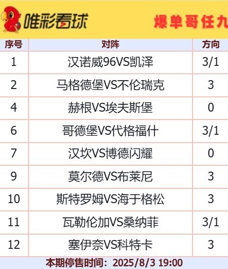 爆单哥25107期16元任九方案