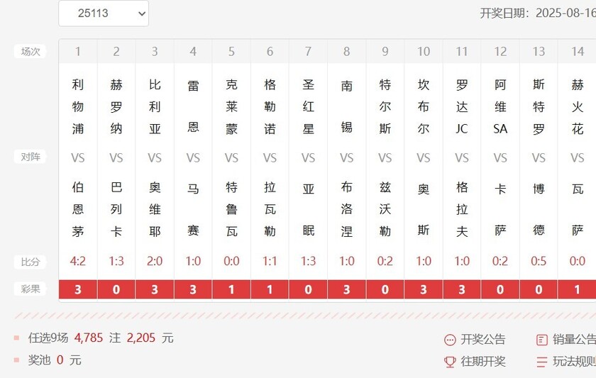 任选9场开奖结果