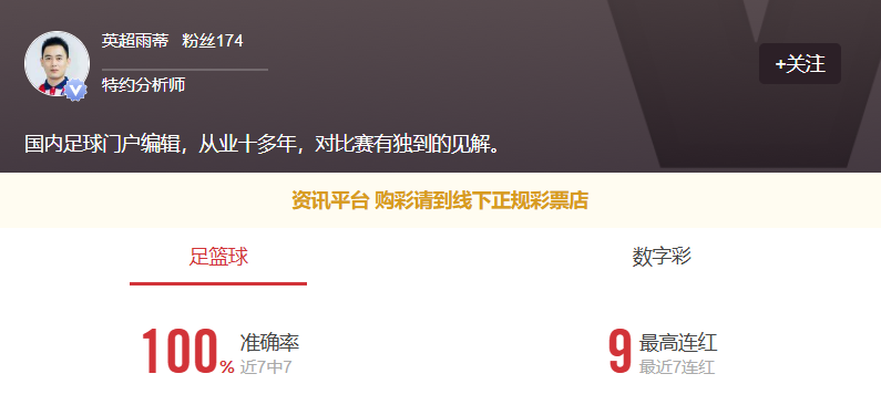 英超雨蒂七连红，点点关注今日重心推荐不要错过！