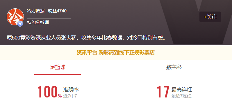 冷刀数据连红不停！点点关注今日重心推荐不要错过！