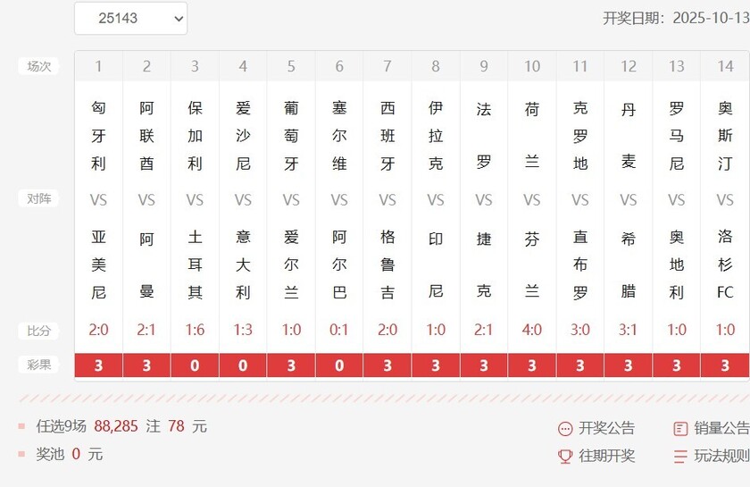 任九25143期开奖结果