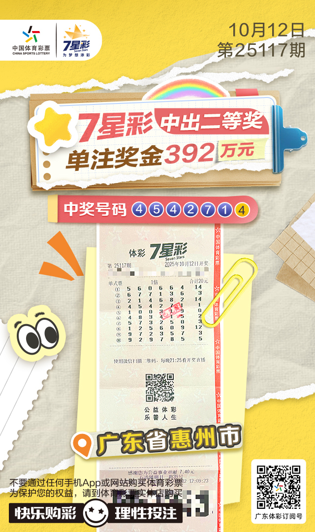 七星彩二等奖单注奖金392万元