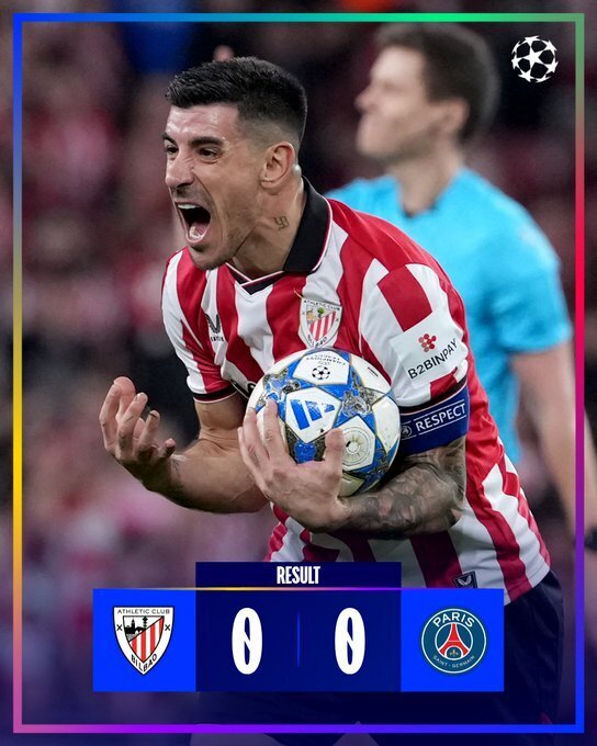 毕尔巴鄂竞技0-0巴黎圣日耳曼