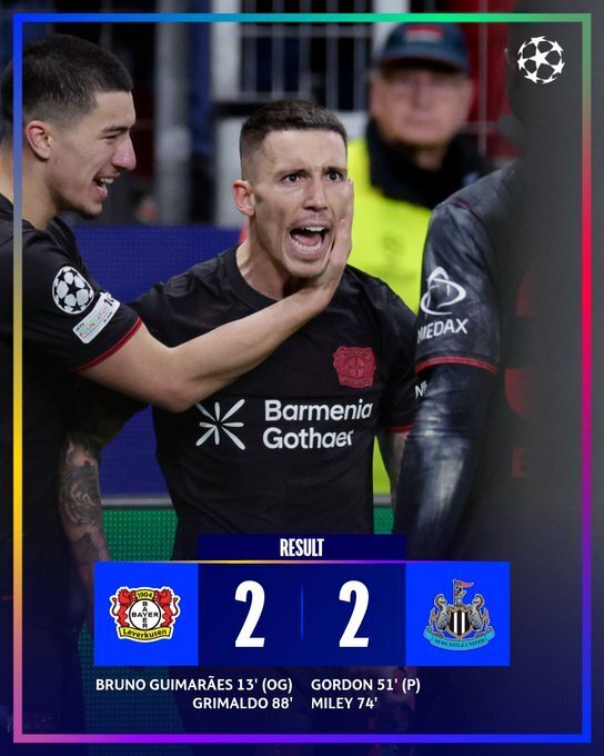 勒沃库森2-2纽卡斯尔联