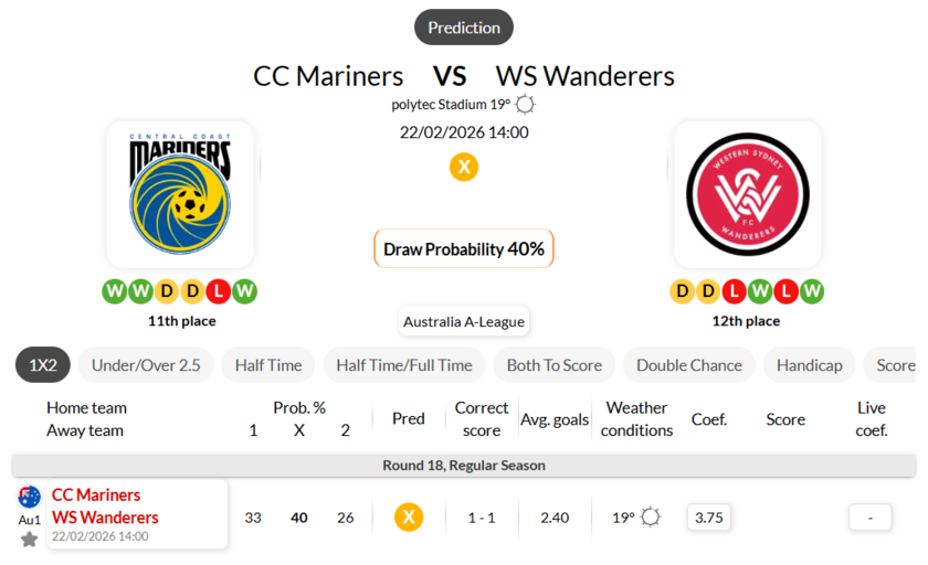 中央海岸水手VS西悉尼流浪者